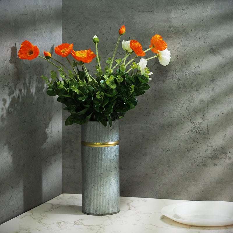 Hosley Set of 2 Galvanized Vases with Gold Rim 4" Dia x10 H - Ideal Floral Vases for Floral Arrangements Farmhouse Kitchen Decor Rustic Elegance and Modern Appeal in One Farmhouse Chic - Image 5